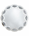 32" Silver Glass And Faux Crystal Round Ornate Framed Accent Mirror