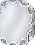 32" Silver Glass And Faux Crystal Round Ornate Framed Accent Mirror
