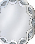 32" Silver Glass And Faux Crystal Round Ornate Framed Accent Mirror
