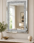 36" Silver Beveled Glass And Faux Crystal Bling Framed Accent Mirror