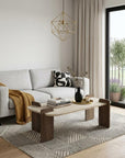 48" Tan Melamine Veneer And Wood Block Coffee Table