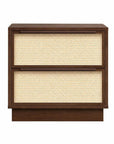 22" Walnut Wood Woven Texture Two Drawer Nightstand