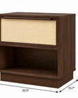 22" Walnut Wood Woven Texture One Drawer Nightstand
