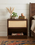22" Walnut Wood Woven Texture One Drawer Nightstand