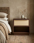 22" Walnut Wood Woven Texture One Drawer Nightstand