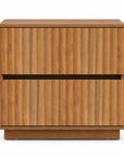 22" Walnut Wood Ribbed Texture Two Drawer Nightstand