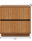 22" Walnut Wood Ribbed Texture Two Drawer Nightstand