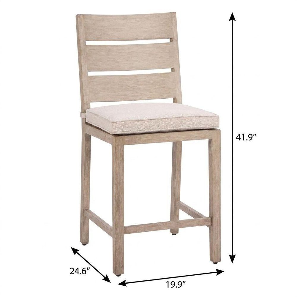 Set of Two 27" Gray Aluminum Outdoor Counter Height Bar Chairs