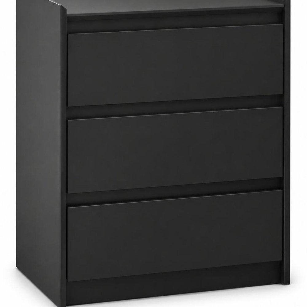 24" White Wood Three Drawer Nightstand with USB Port and Integrated Tech