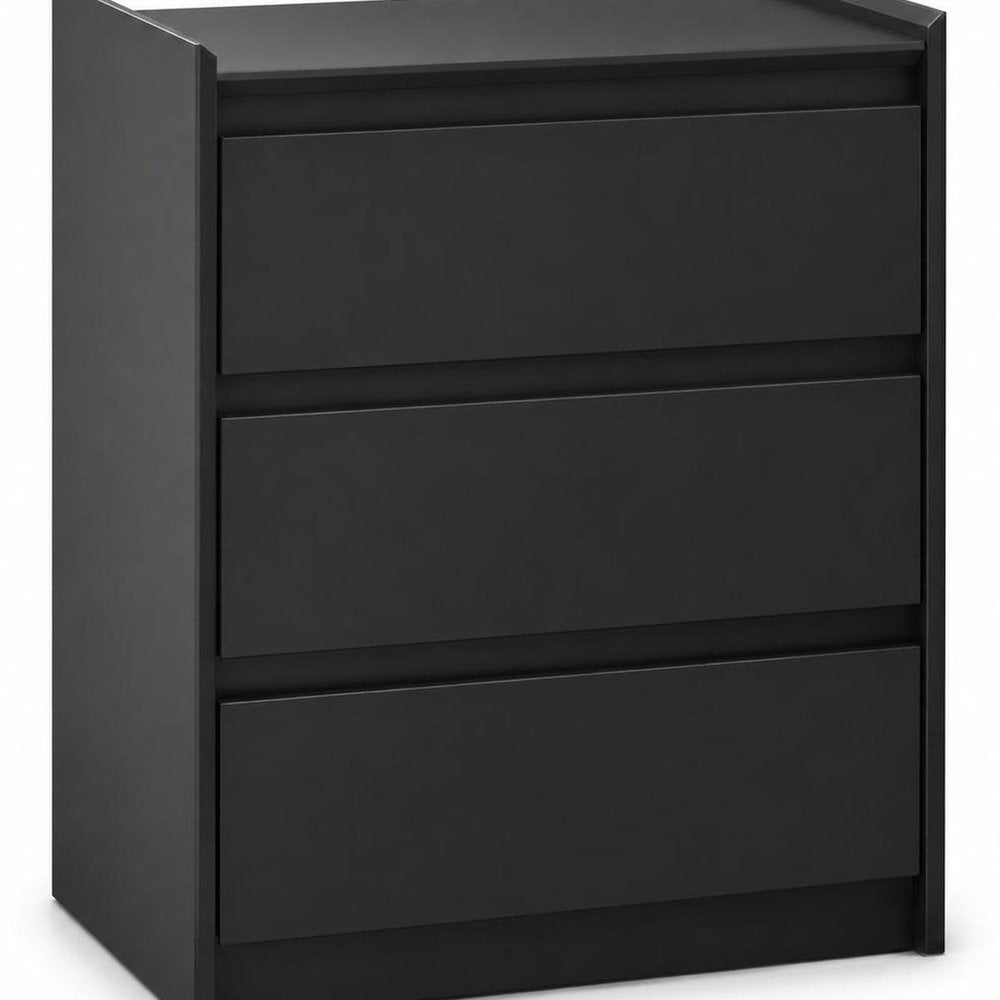 24" White Wood Three Drawer Nightstand with USB Port and Integrated Tech