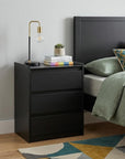 24" White Wood Three Drawer Nightstand with USB Port and Integrated Tech