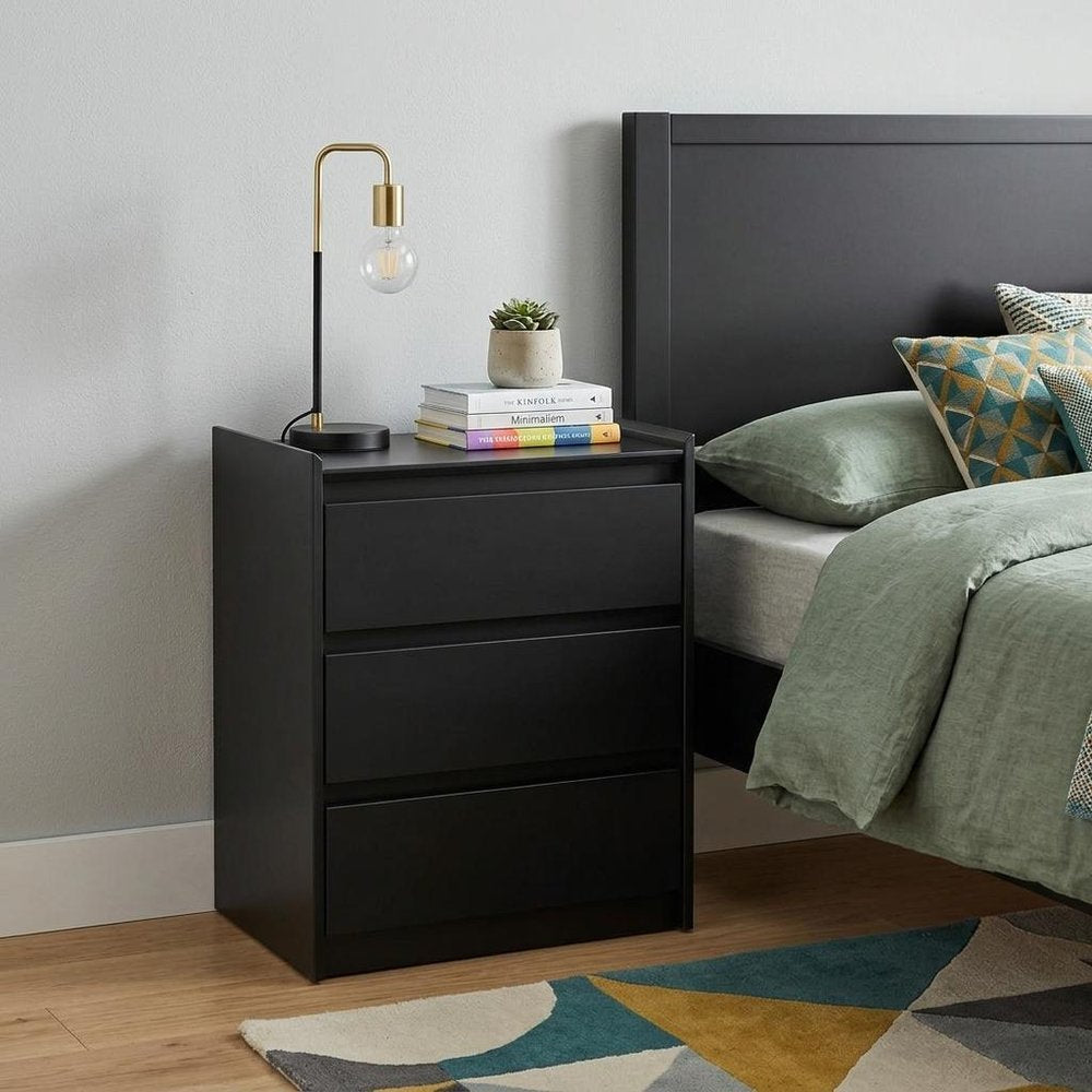 24" White Wood Three Drawer Nightstand with USB Port and Integrated Tech