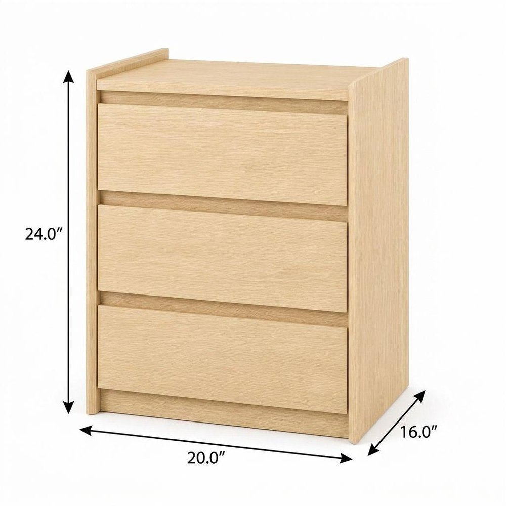 24" White Wood Three Drawer Nightstand with USB Port and Integrated Tech