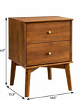 26" Oak Wood Two Drawer Nightstand