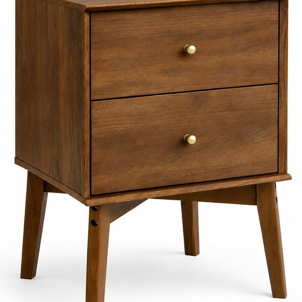 26" Oak Wood Two Drawer Nightstand