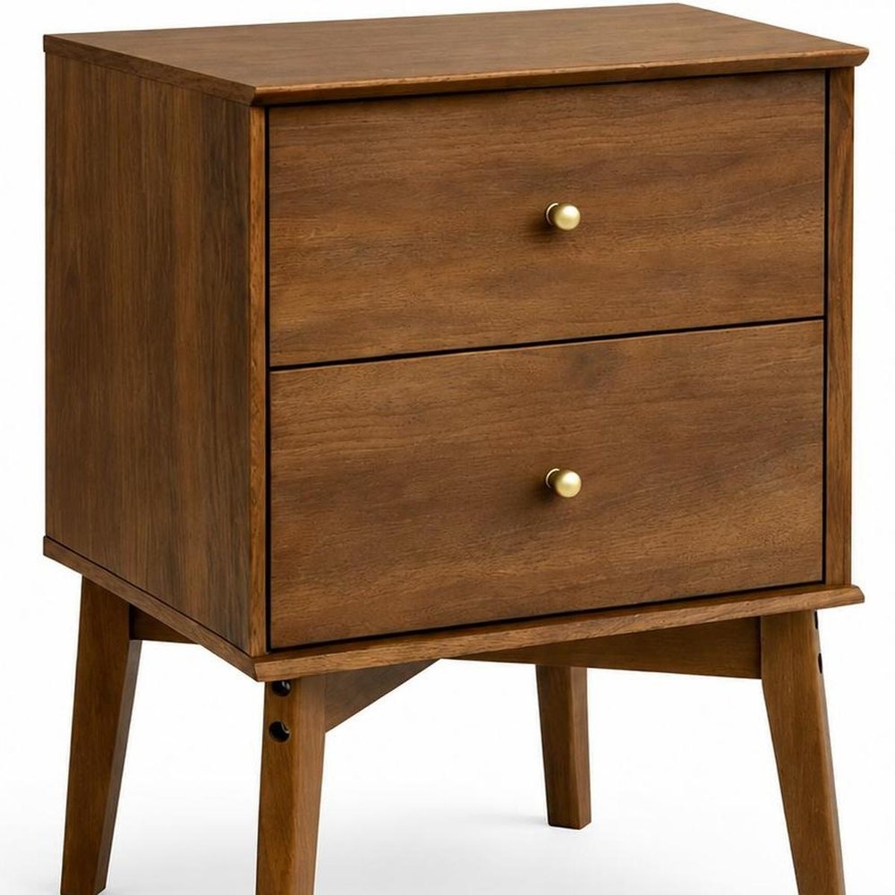 26" Oak Wood Two Drawer Nightstand
