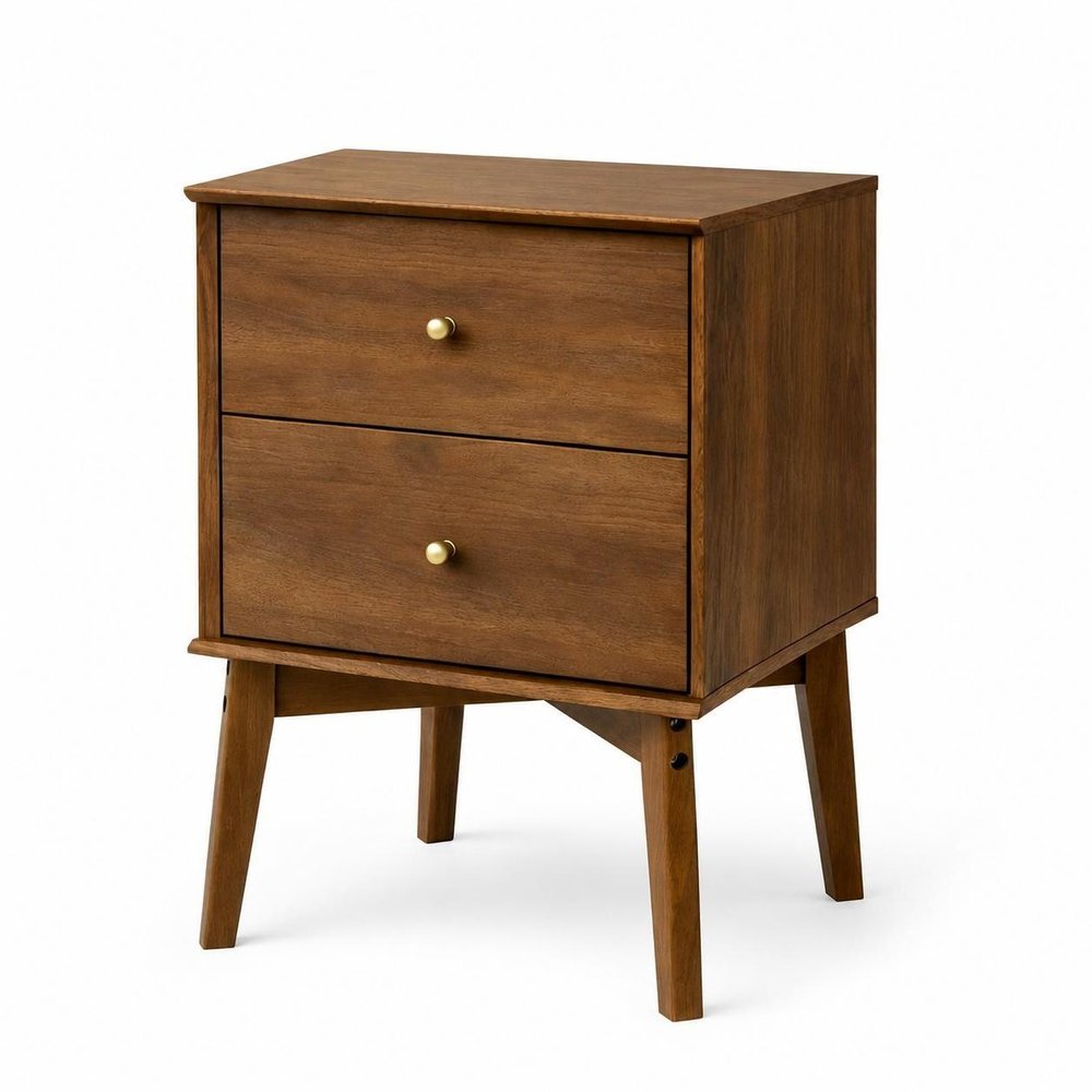26" Oak Wood Two Drawer Nightstand