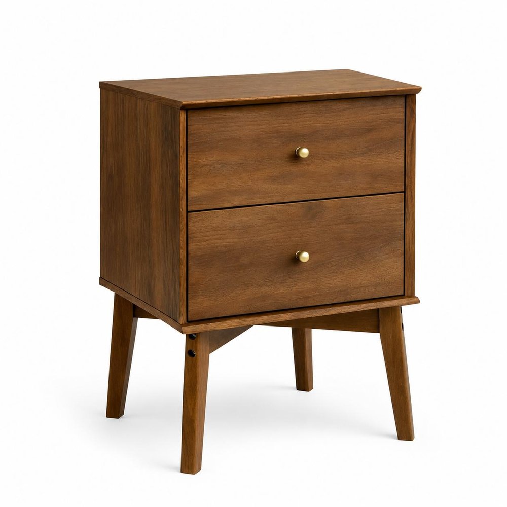 26" Oak Wood Two Drawer Nightstand