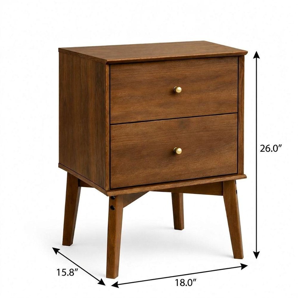 26" Oak Wood Two Drawer Nightstand