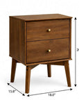26" Oak Wood Two Drawer Nightstand