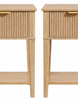 Set of Two 23" Natural Wood Ribbed Texture One Drawer Nightstand