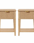 Set of Two 23" Natural Wood Ribbed Texture One Drawer Nightstand