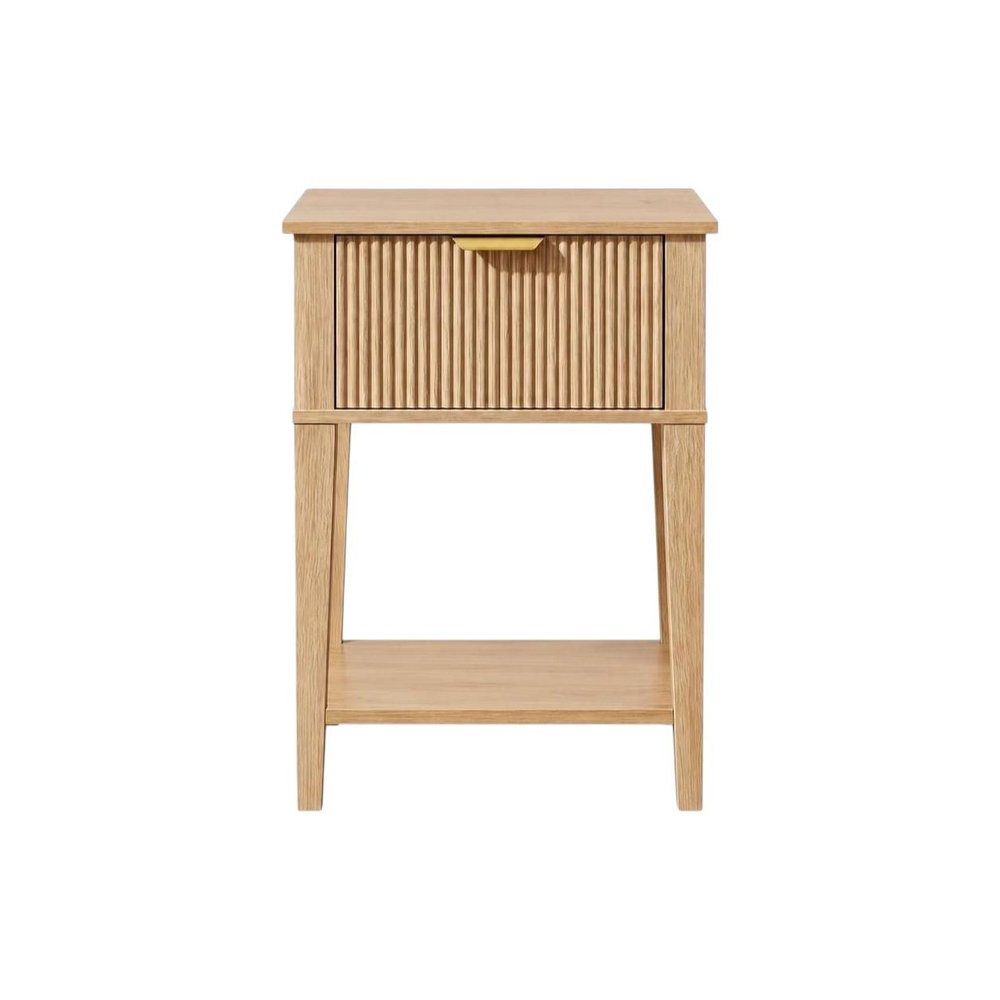Set of Two 23" Natural Wood Ribbed Texture One Drawer Nightstand