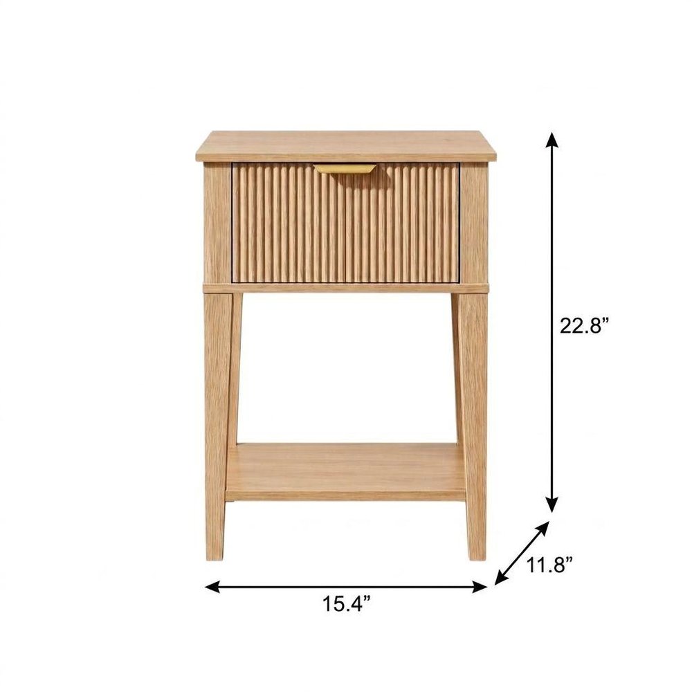 Set of Two 23" Natural Wood Ribbed Texture One Drawer Nightstand