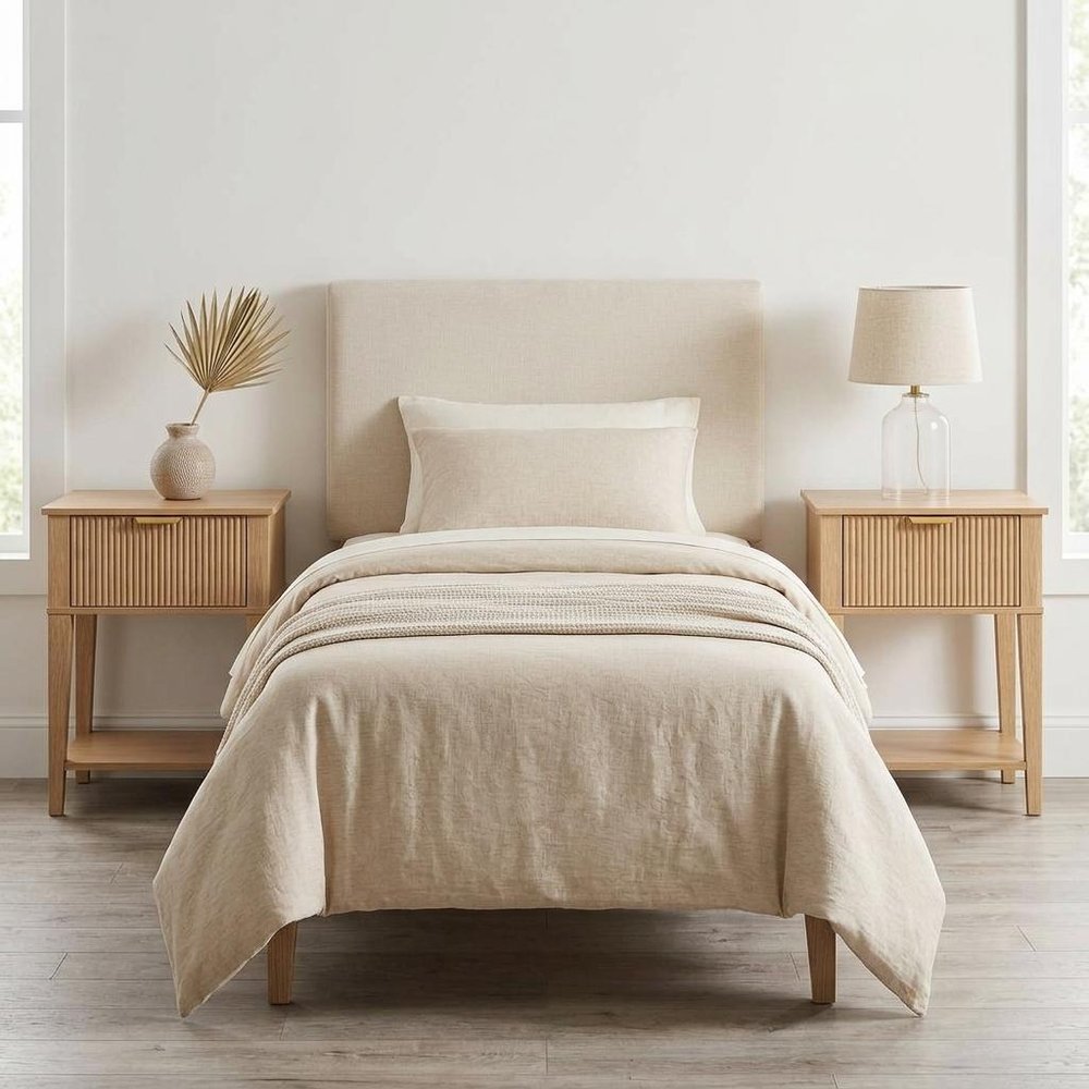 Set of Two 23" Natural Wood Ribbed Texture One Drawer Nightstand