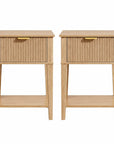 Set of Two 23" Natural Wood Ribbed Texture One Drawer Nightstand