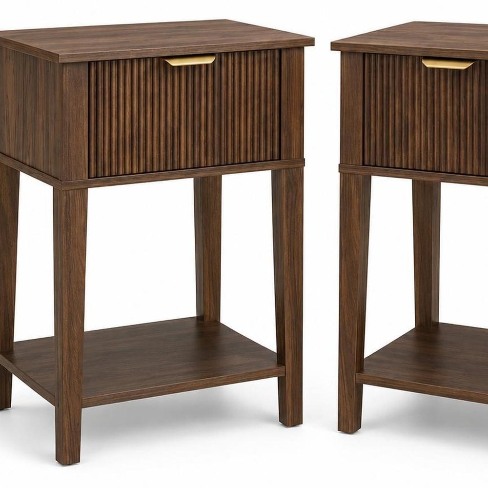 Set of Two 23" Natural Wood Ribbed Texture One Drawer Nightstand