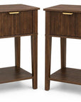 Set of Two 23" Natural Wood Ribbed Texture One Drawer Nightstand