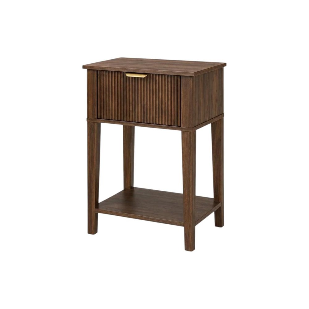 Set of Two 23" Natural Wood Ribbed Texture One Drawer Nightstand