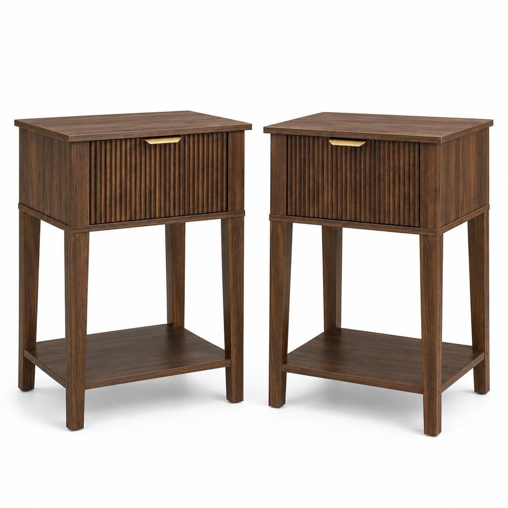 Set of Two 23" Natural Wood Ribbed Texture One Drawer Nightstand