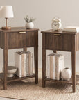 Set of Two 23" Natural Wood Ribbed Texture One Drawer Nightstand