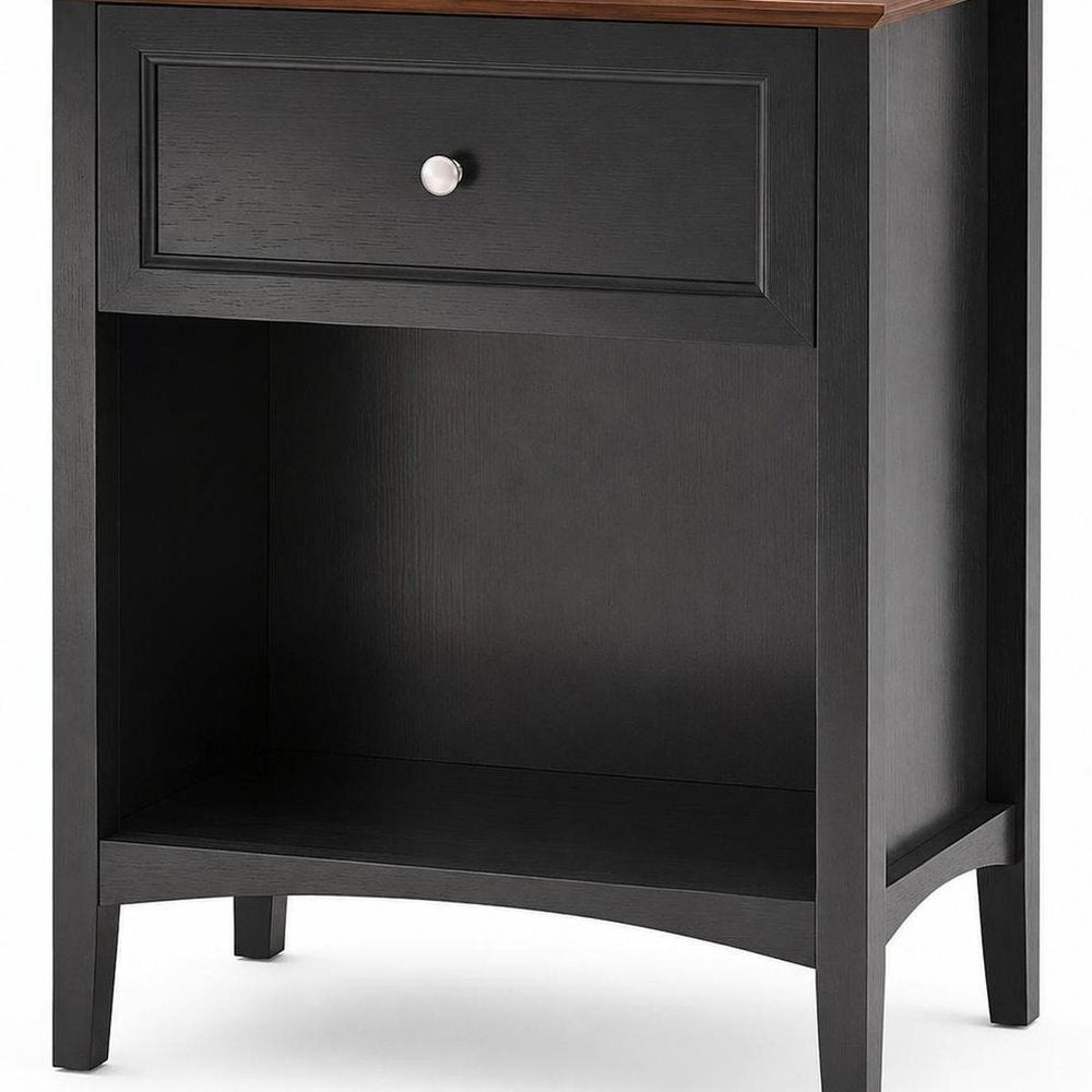 26" Black Wood One Drawer Nightstand