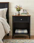 26" Black Wood One Drawer Nightstand