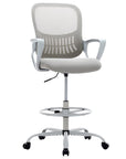Gray And White Swivel Rolling Drafting Chair With Footrest