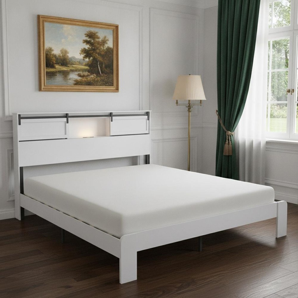 White Metal King Bed Frame With USB