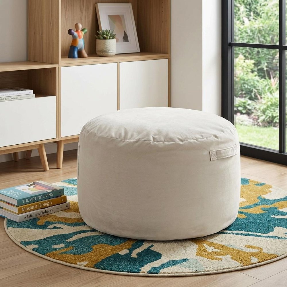 36" Gray Upholstered Bean Bag Chair