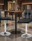 Set of Two Black Faux Leather And Steel Low Back Adjustable Height Swivel Bar Chairs