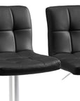 Set of Two Black Faux Leather And Steel Low Back Adjustable Height Swivel Bar Chairs