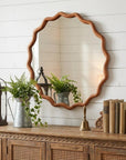 36" Golden Brown Solid Wood Scalloped Framed Accent Mirror