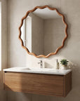 36" Golden Brown Solid Wood Scalloped Framed Accent Mirror