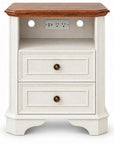 24" White And Brown Wood Two Drawer Nightstand with USB Port and Integrated Tech