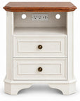 24" White And Brown Wood Two Drawer Nightstand with USB Port and Integrated Tech
