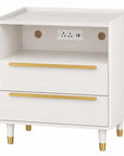 26" White Wood Two Drawer Nightstand with USB Port and Integrated Tech