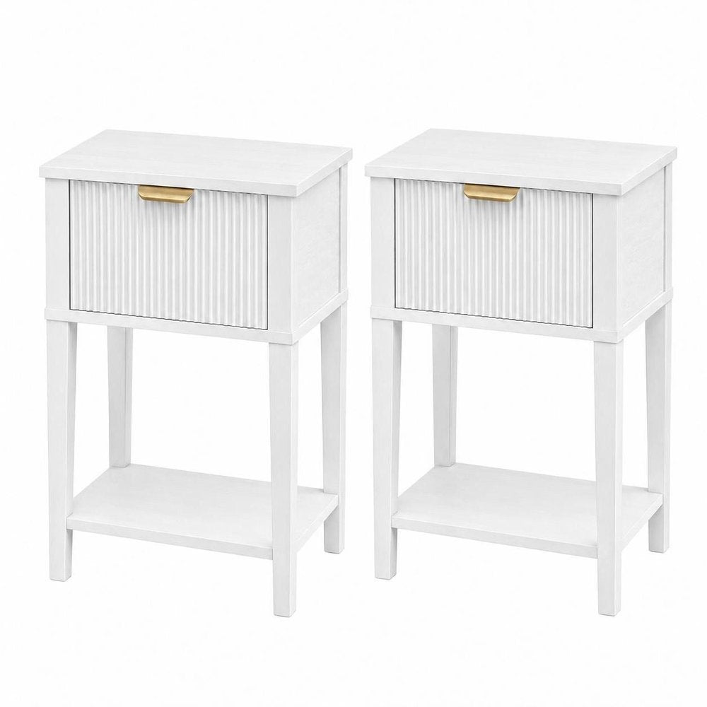 Set of Two 23" White Wood Ribbed Texture One Drawer Nightstand