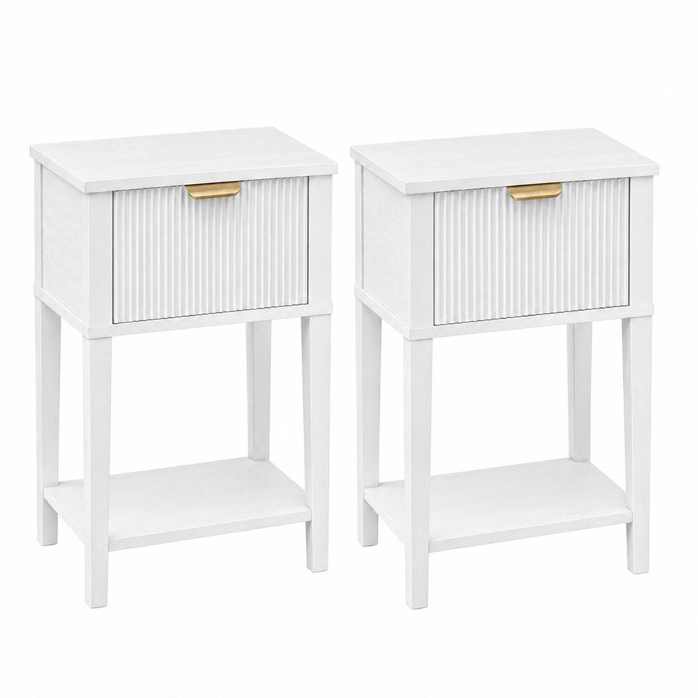 Set of Two 23" White Wood Ribbed Texture One Drawer Nightstand