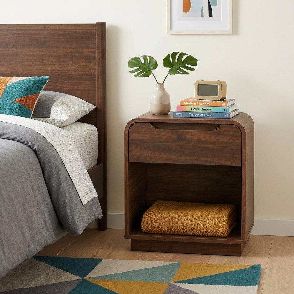 24" Natural Wood One Drawer Nightstand